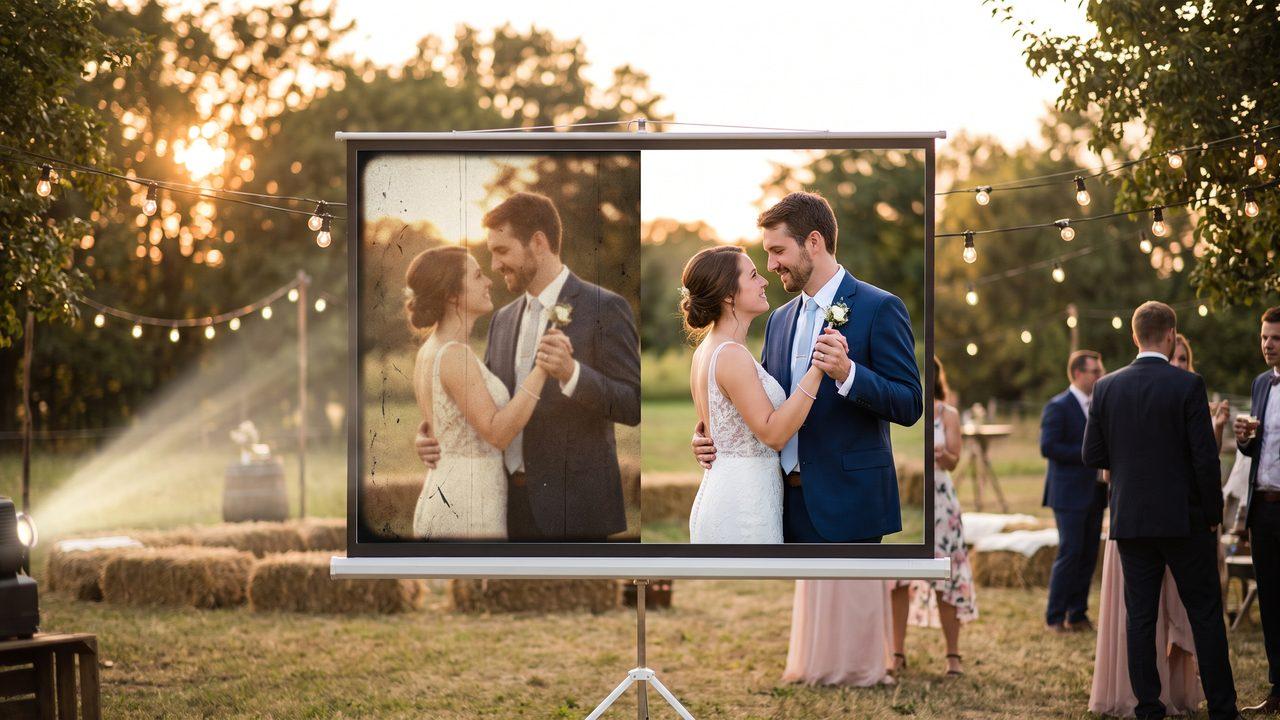 Editorial photograph representing: how to restore and preserve vintage wedding videos with ai