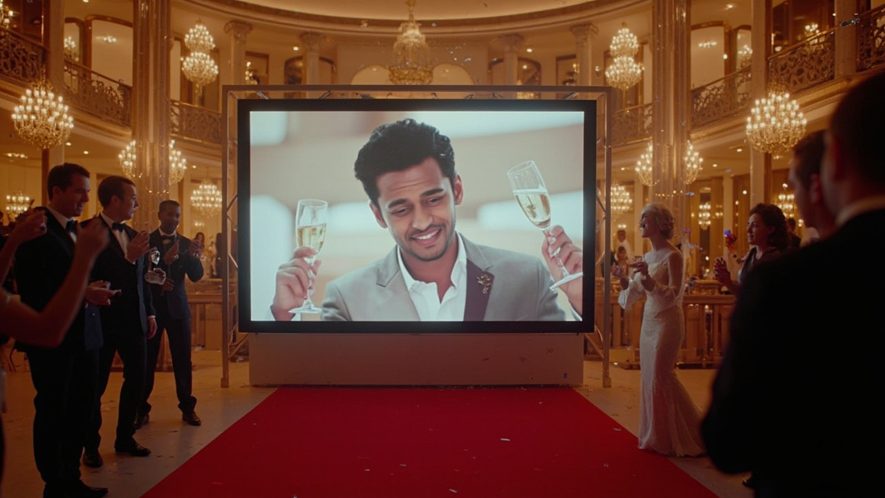 Celebrity wedding greeting on screen