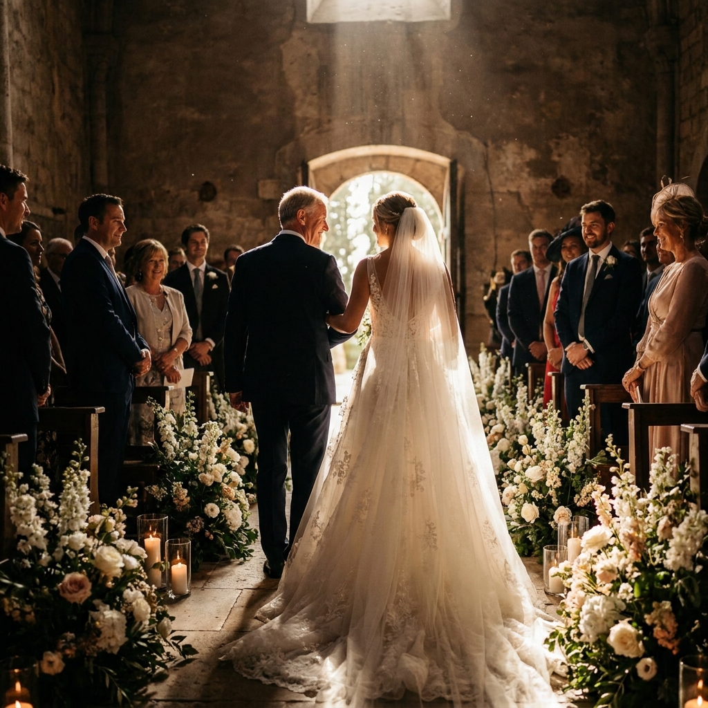 Bride walking down the aisle